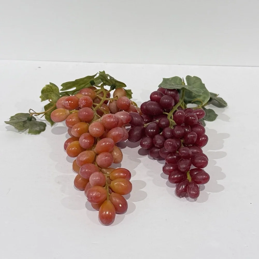 Vintage Pair of Soft Rubber Faux Grape Clusters Made in Hong Kong Mid Century‎